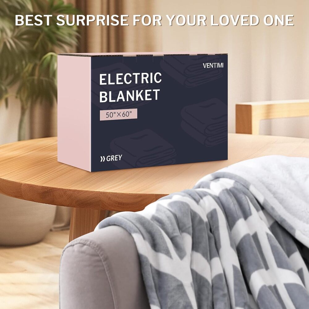 Electric Blanket Heated Throw, 50x60, 5 Levels, 3 Hours Auto Off, ETL & FCC Grey - Picture 8 of 8